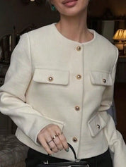 Tweed Button Up Cropped Jacket | Jackets Daverri Fashions