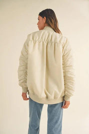 MABLE Back Ruched Utiltiy Bomber Jacket | Daverri Fashions