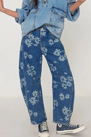 Flower Print Wide Leg Jeans | Jeans Daverri Fashions