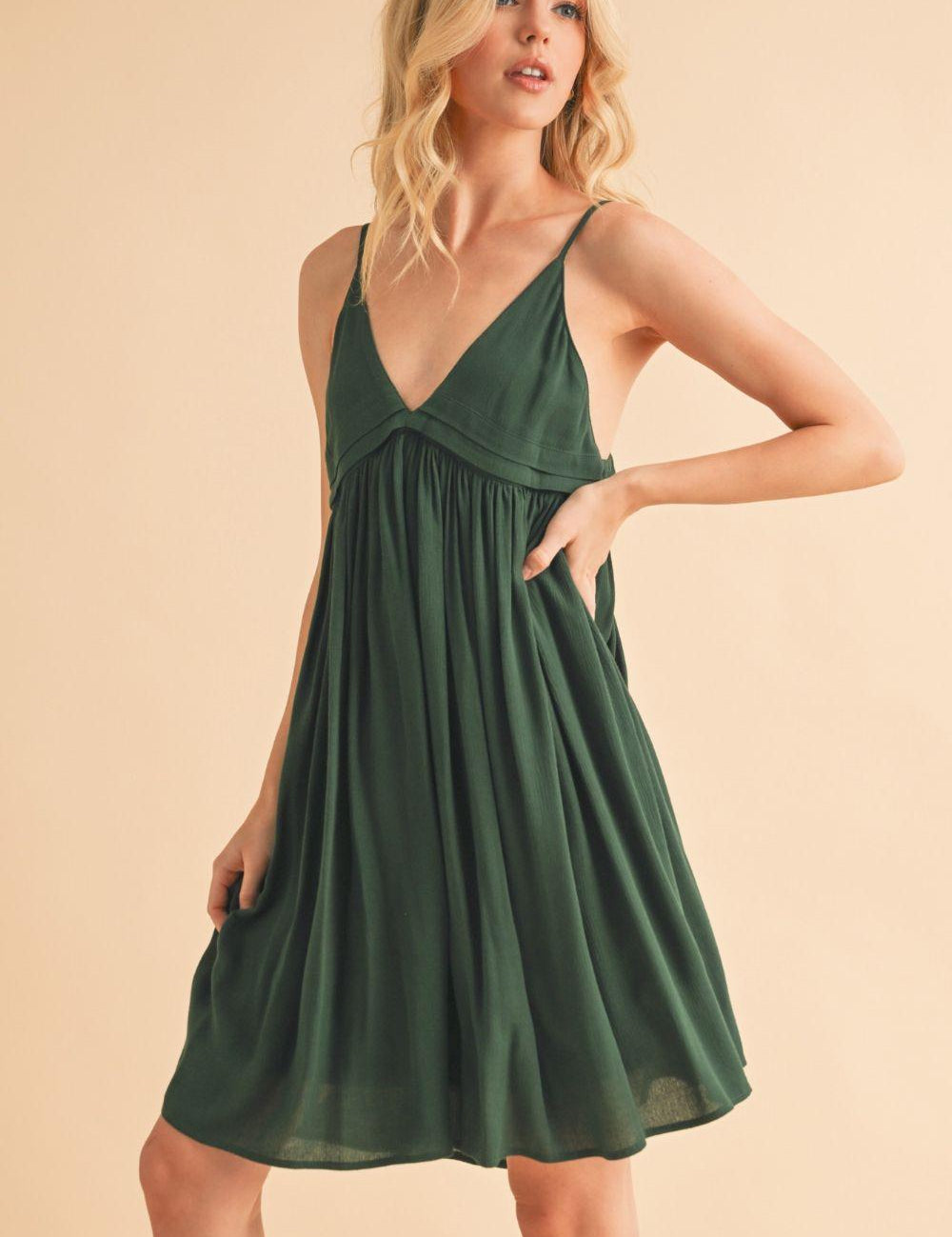 Aemi + Co Ruched Plunge Mini Cami Dress | Cami Dresses Daverri Fashions