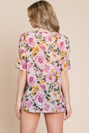 BOMBOM Floral Round Neck T-Shirt | Daverri Fashions
