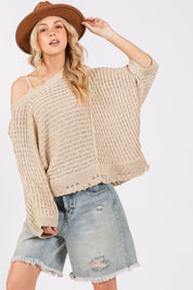 SAGE + FIG Distressed Asymmetrical Open Stitch Sweater | Sweaters Daverri Fashions
