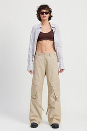 LIGHT KHAKI CARGO PANTS WITH POCKET DETAIL | Daverri Fashions