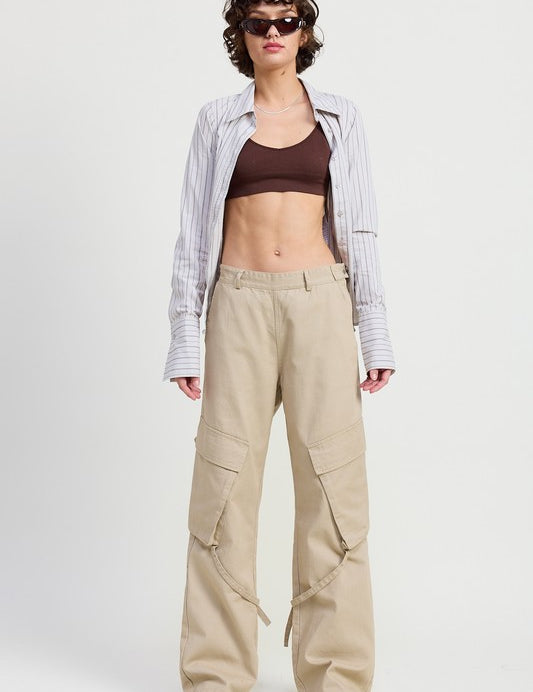 LIGHT KHAKI CARGO PANTS WITH POCKET DETAIL | Daverri Fashions