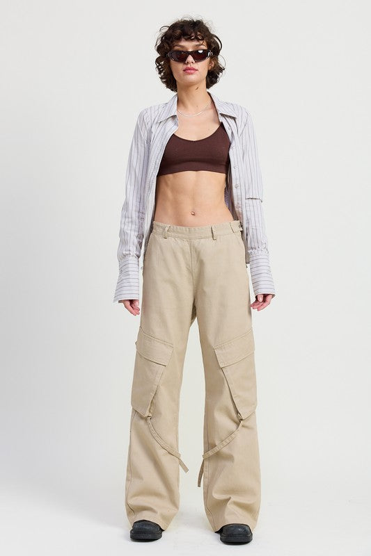LIGHT KHAKI CARGO PANTS WITH POCKET DETAIL | Daverri Fashions