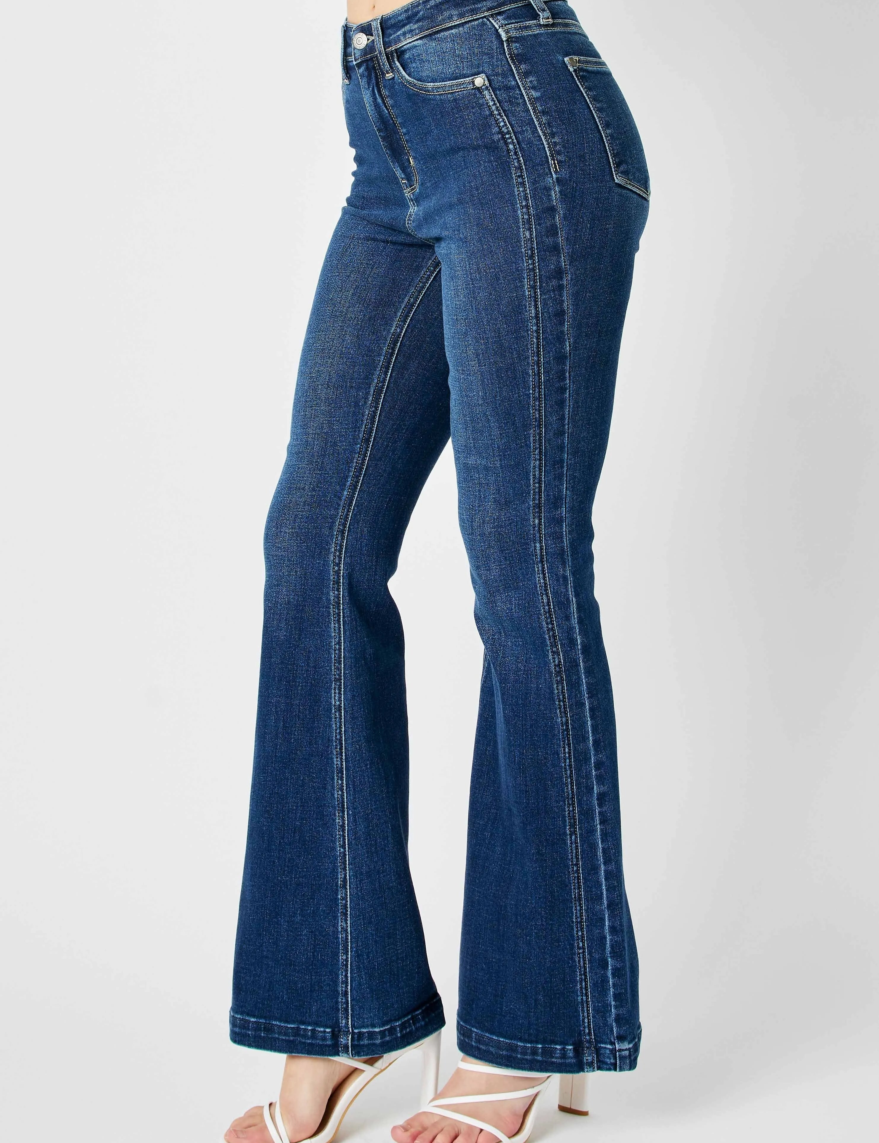 Judy Blue Full Size Hw Angled Side Seam Detail Flare Jeans Plus Size | Jeans Daverri Fashions