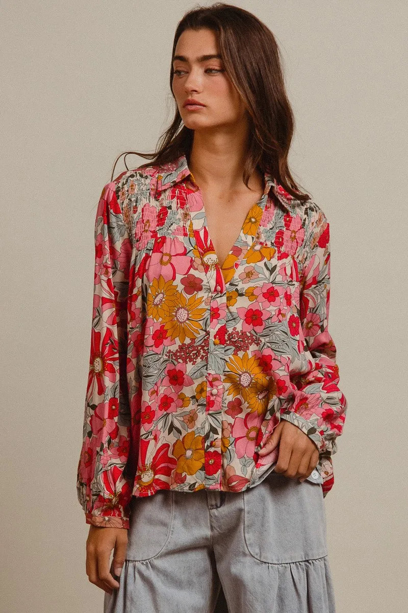 BiBi Woven Floral Printed Shirt Top | Tops Daverri Fashions