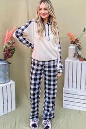 And The Why Drawstring Hooded Top and Plaid Pants Lounge Set | Outfit Sets Daverri Fashions