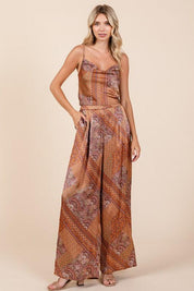 Mittoshop Paisley Patchwork Print Satin Cowl Neck Crop Cami | Daverri Fashions