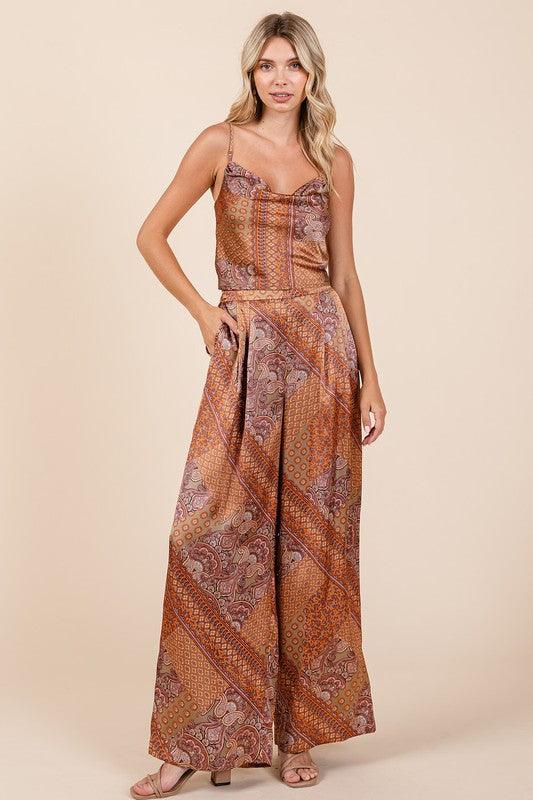 Mittoshop Paisley Patchwork Print Satin Cowl Neck Crop Cami | Daverri Fashions