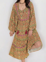 Floral Tiered Midi Dress with Balloon Sleeves | Midi Dresses Daverri Fashions