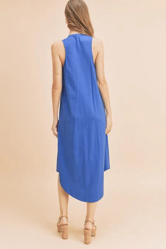 Aemi + Co Front Pleat Detail V-Neck Sleeveless Midi Dress | Daverri Fashions