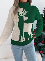 Green Christmas Reindeer Turtleneck Sweater | Sweaters Daverri Fashions