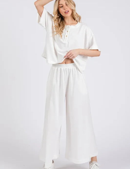 Ces Femme Half Button Half Sleeve Top and Pants Set | Outfit Sets Daverri Fashions