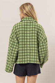 HYFVE Tweed Plaid Button Up Collared Neck Jacket | Jackets Daverri Fashions