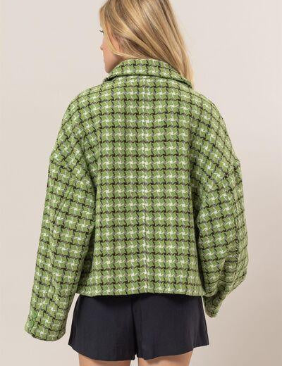 HYFVE Tweed Plaid Button Up Collared Neck Jacket | Jackets Daverri Fashions