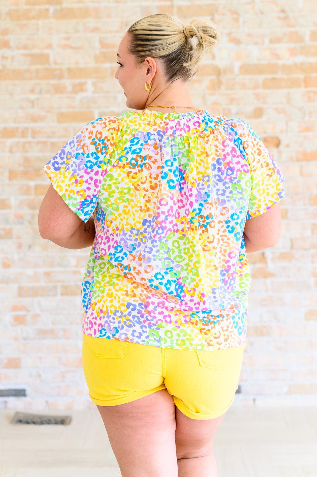 Multi Colored V-Neck Flutter Sleeve Blouse | Blouses Daverri Fashions