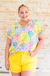 Multi Colored V-Neck Flutter Sleeve Blouse | Blouses Daverri Fashions
