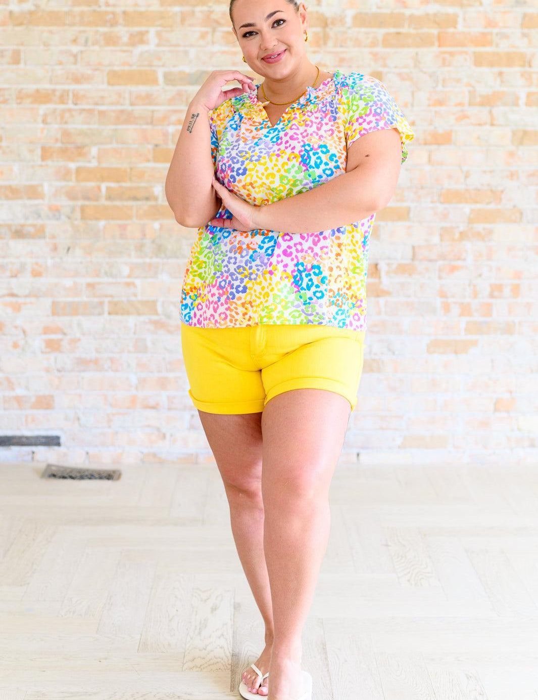 Multi Colored V-Neck Flutter Sleeve Blouse | Blouses Daverri Fashions