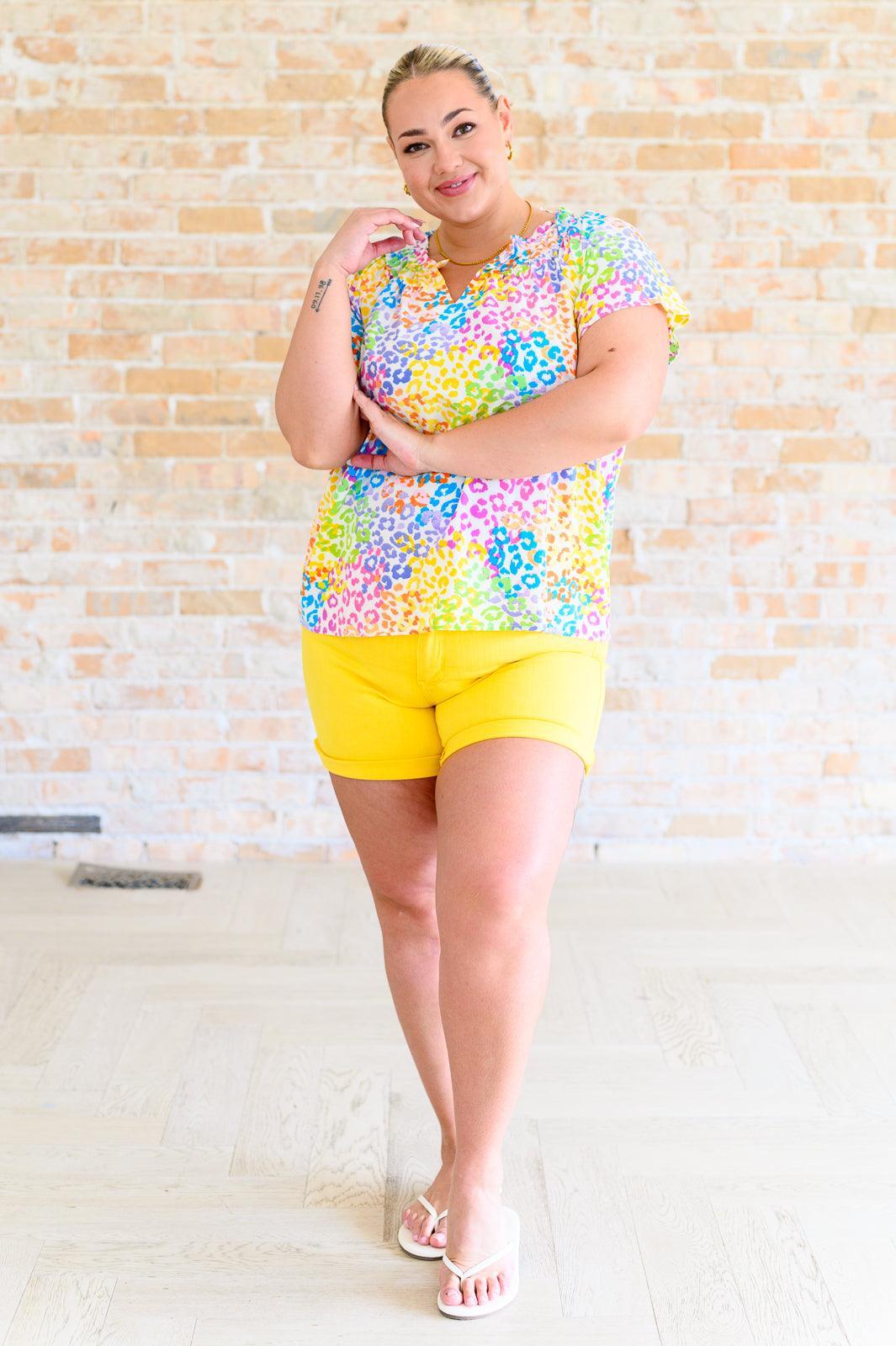 Multi Colored V-Neck Flutter Sleeve Blouse | Blouses Daverri Fashions