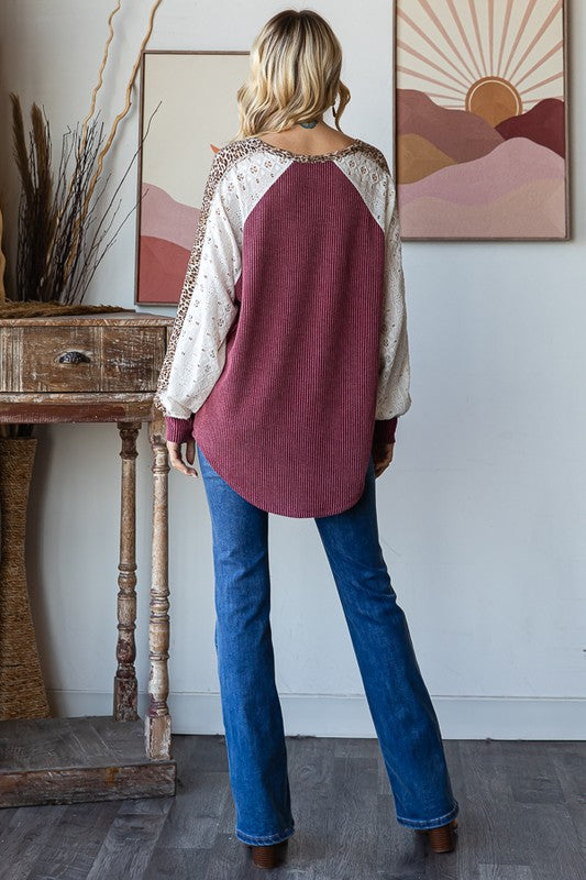 Bold Behavior Contrast Color Block Top in Burgundy | Womens Daverri Fashions