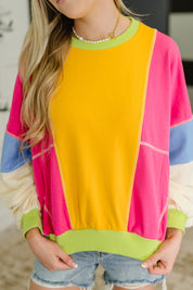 Dolman Sleeve Color Block Pullover | Tops Daverri Fashions