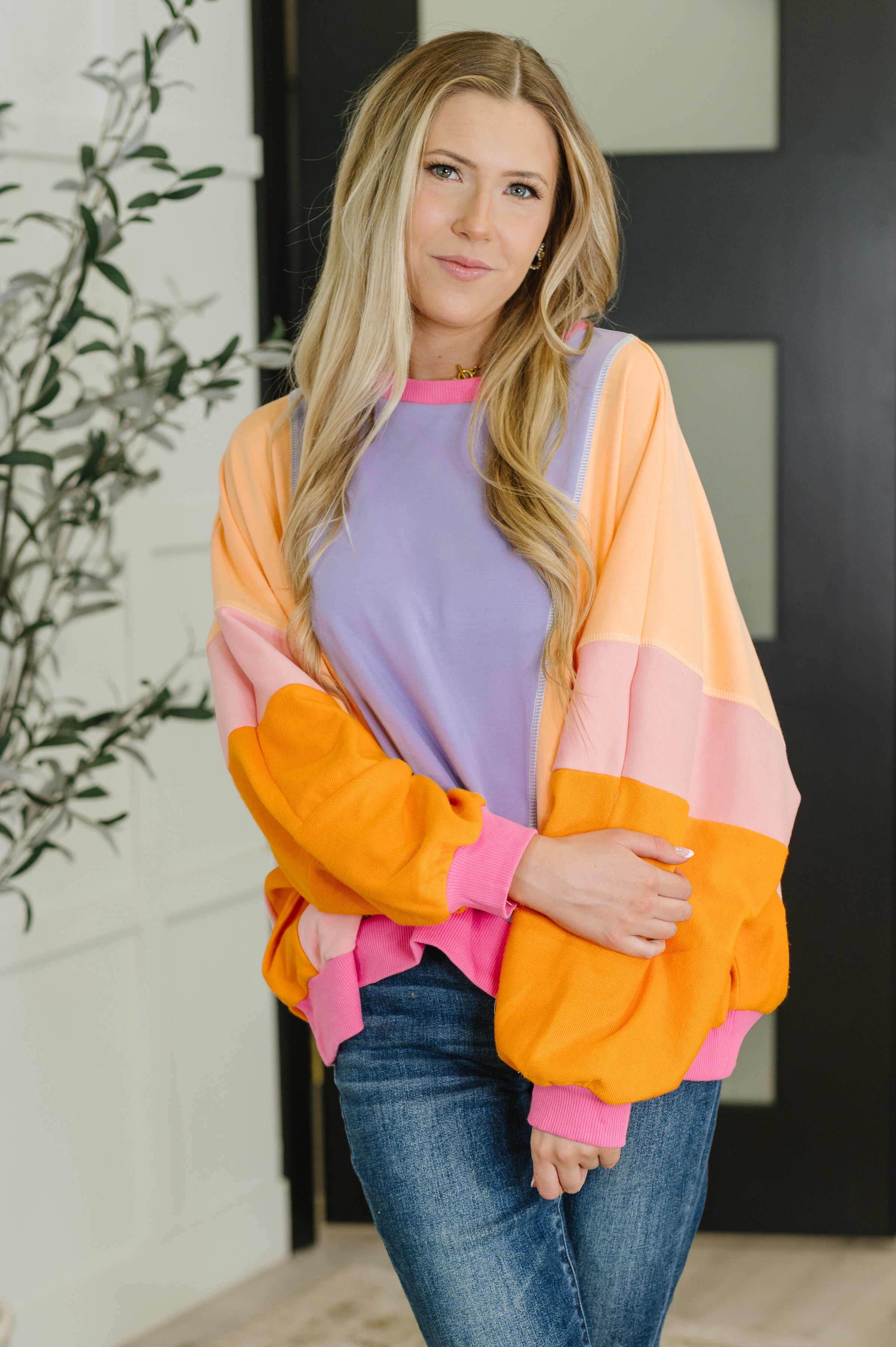 Dolman Sleeve Color Block Pullover | Pullovers Daverri Fashions