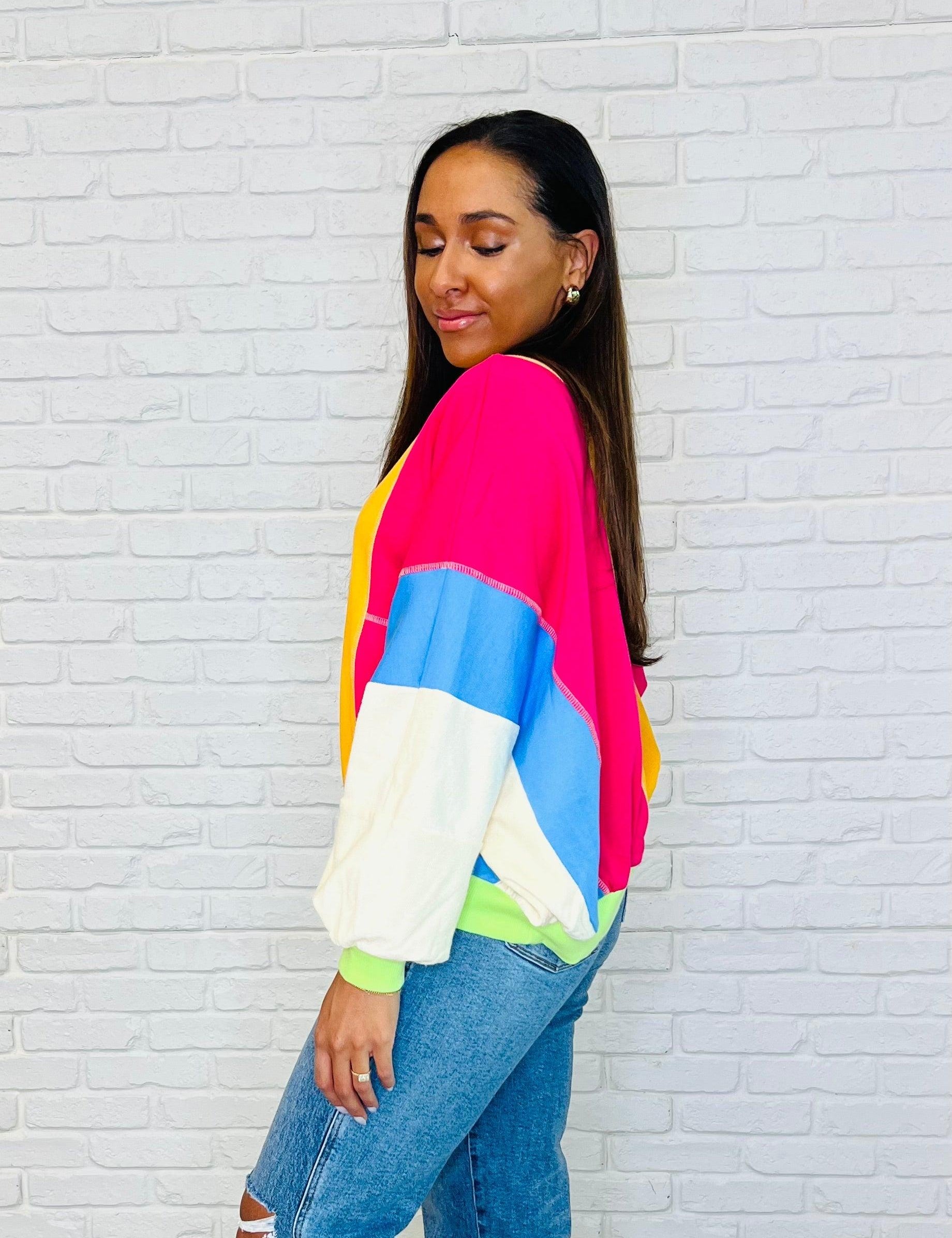 Dolman Sleeve Color Block Pullover | Tops Daverri Fashions