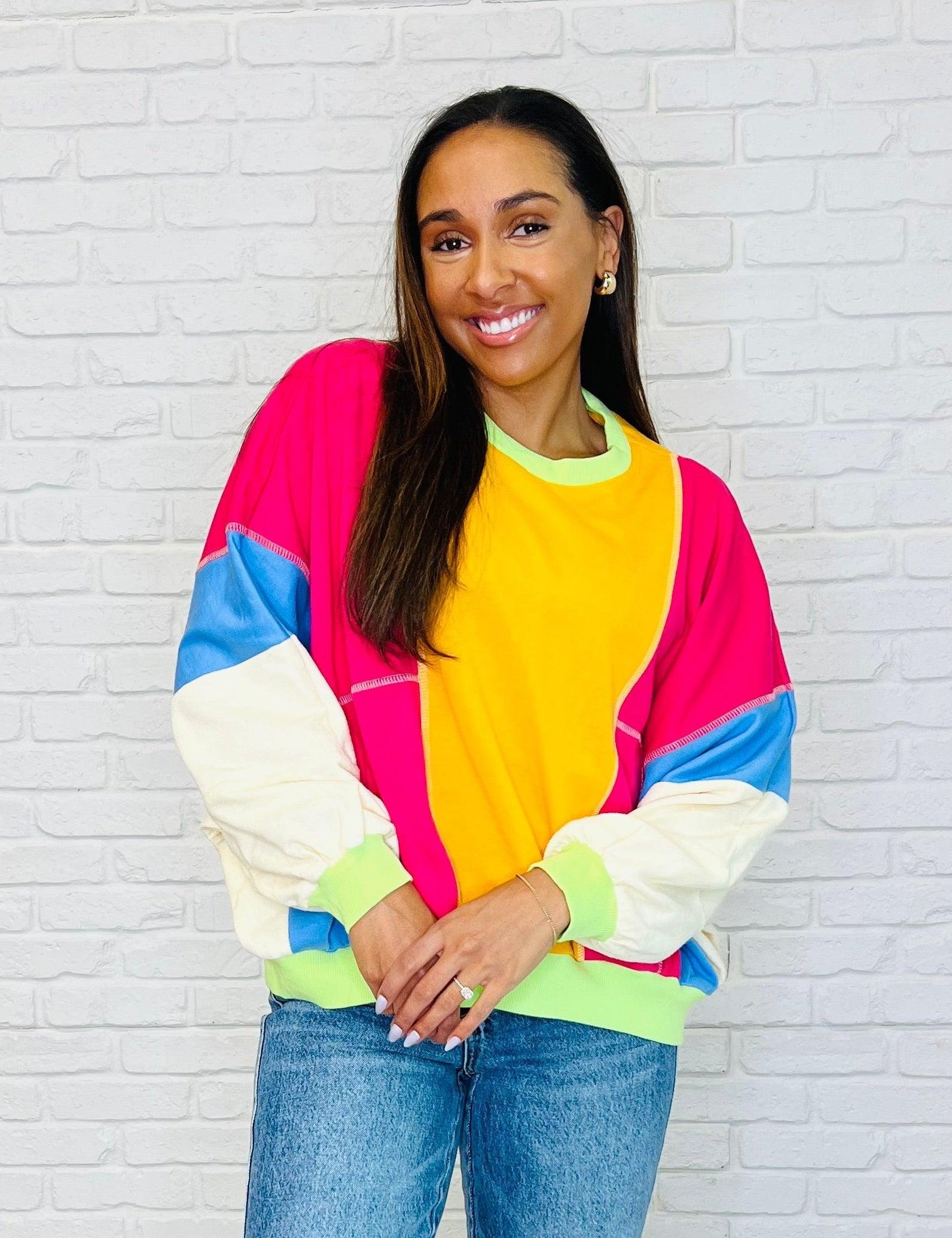 Dolman Sleeve Color Block Pullover | Tops Daverri Fashions