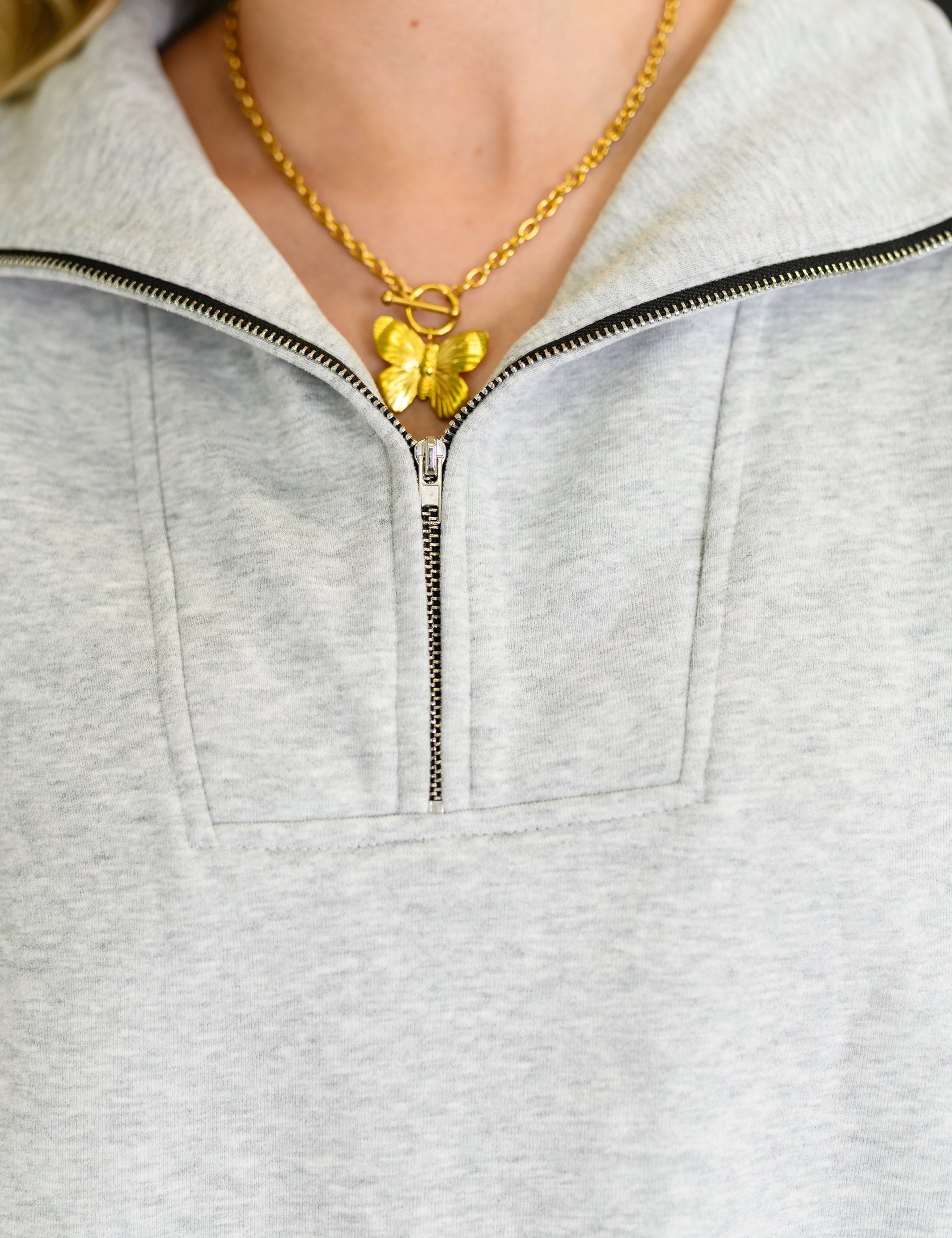 Bonbon Delight Half Zip Pullover in Grey | Womens Daverri Fashions