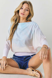 L Davi & DaniTie Dye Knit Boatneck Elastic Hem Top | Tops Daverri Fashions
