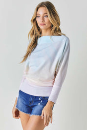 Davi & DaniTie Dye Knit Boatneck Elastic Hem Top | Tops Daverri Fashions