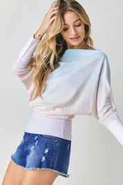 Davi & DaniTie Dye Knit Boatneck Elastic Hem Top | Tops Daverri Fashions