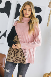 Davi & Dani Turtle Neck Color Block Cutout Sweater | Sweaters Daverri Fashions