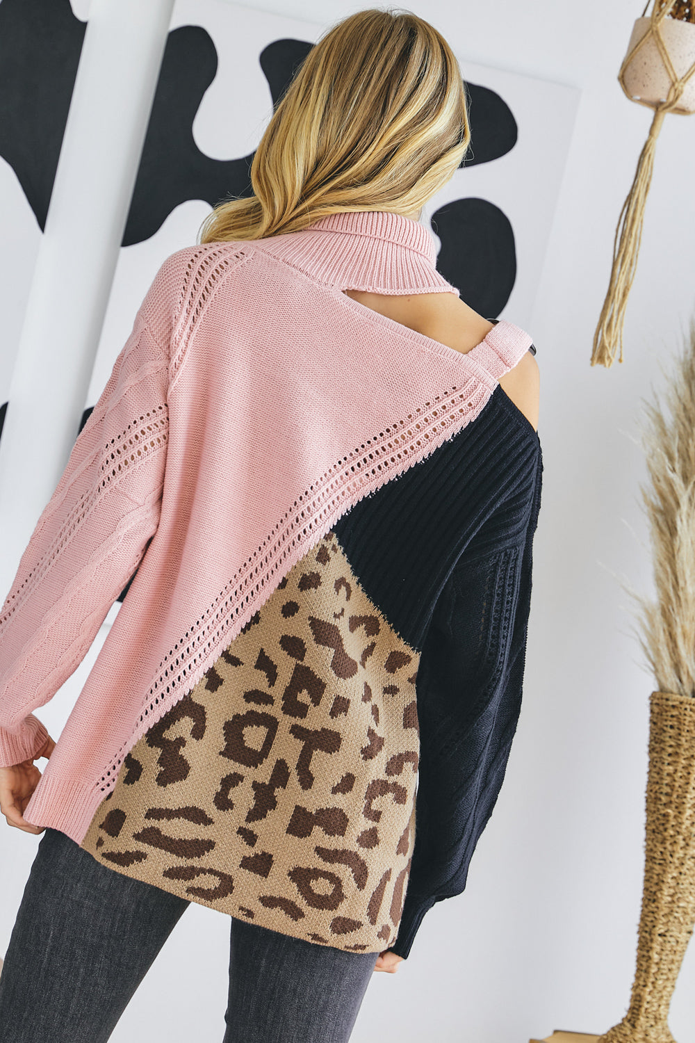 Davi & Dani Turtle Neck Color Block Cutout Sweater | Sweaters Daverri Fashions