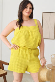 Plus Size Textured Top Elastic Waist Short Sets | Outfit Sets Daverri Fashions