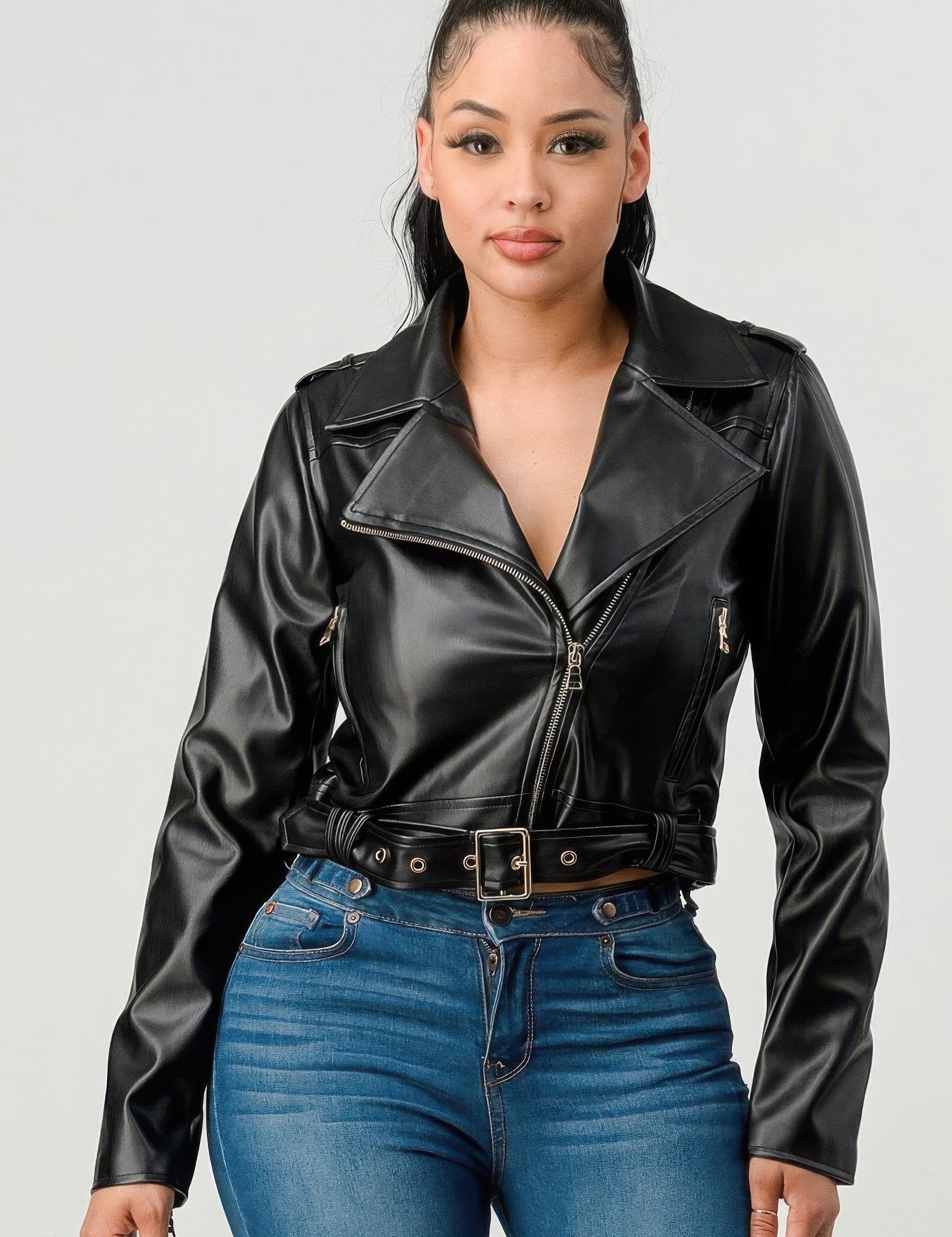 L Faux Leather Moto Jacket | Jackets Daverri Fashions