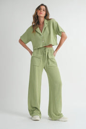 Sage Short Sleeve Crop Top and Pants Set | Outfit Sets Daverri Fashions