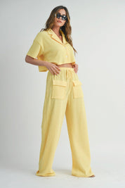 Lemon Drop Short Sleeve Crop Top and Pants Set | Outfit Sets Daverri Fashions