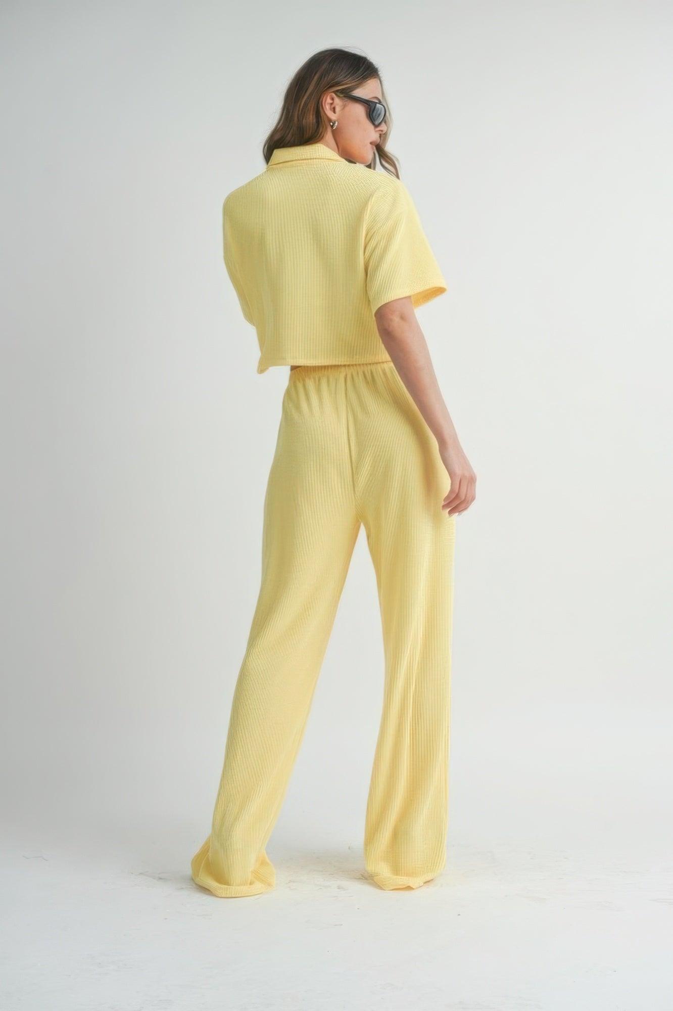 Lemon Drop Short Sleeve Crop Top and Pants Set | Outfit Sets Daverri Fashions