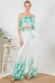 Printed Crop Top & Wide Leg Long Pants Set | Outfit Sets Daverri Fashions