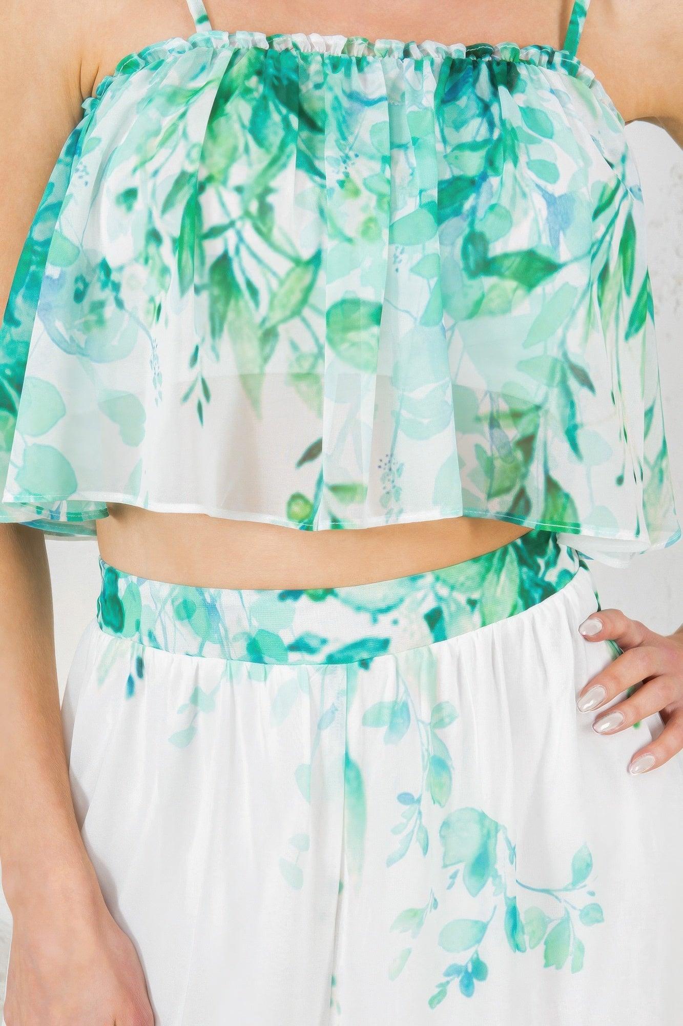 Printed Crop Top & Wide Leg Long Pants Set | Outfit Sets Daverri Fashions