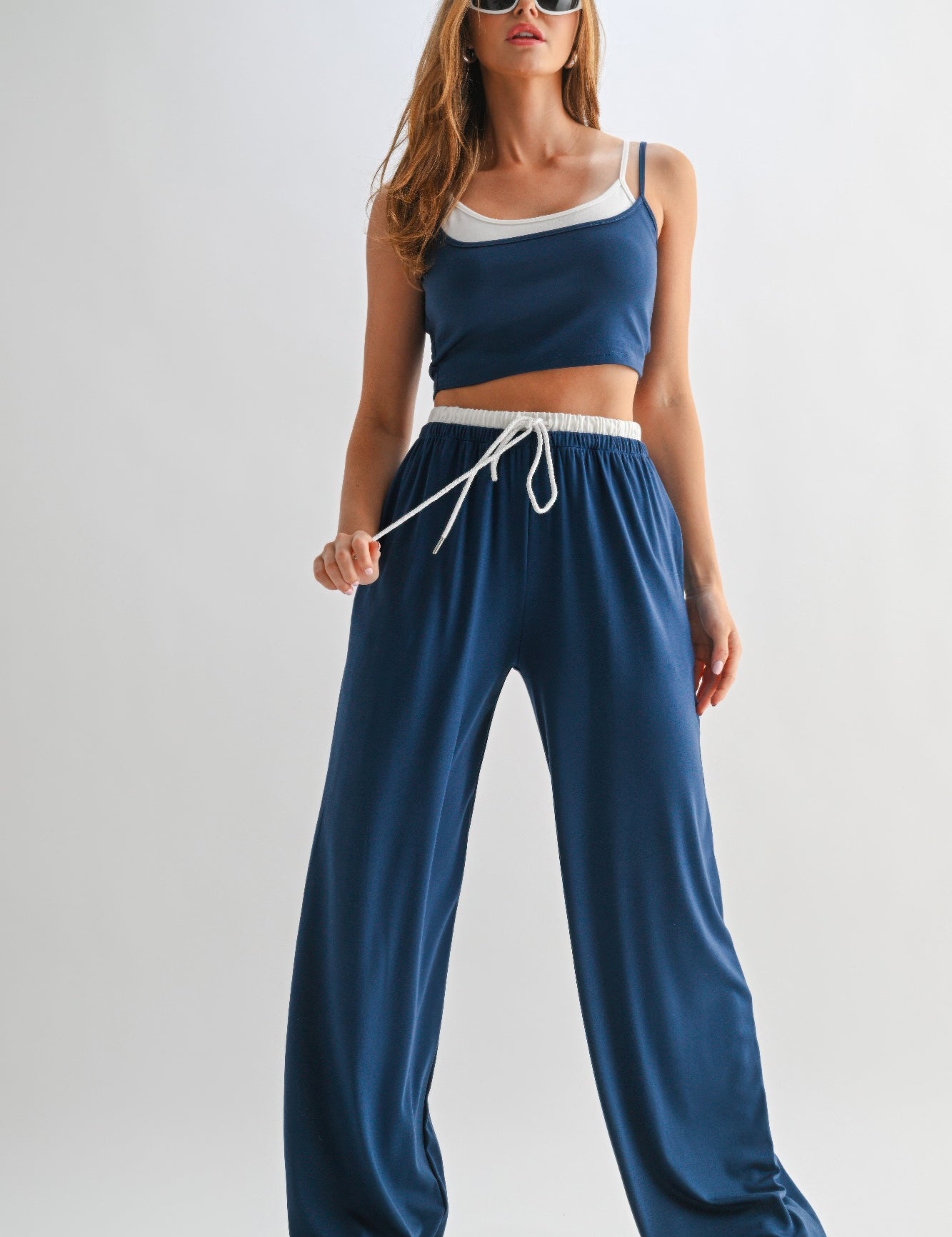 L Drawstring Lounge Pants & Crop Top Set | Outfit Sets Daverri Fashions