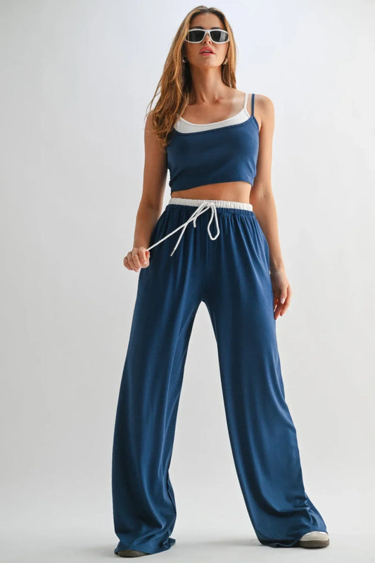 Drawstring Lounge Pants & Crop Top Set - DAVERRI FASHIONS
