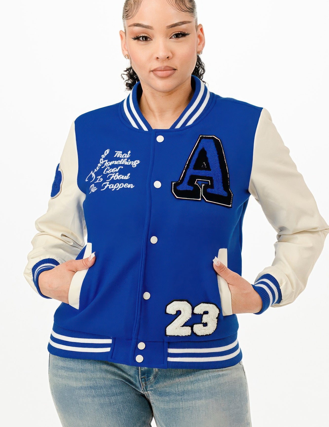 L Patch Varsity Bomber Jacket | Daverri Fashions