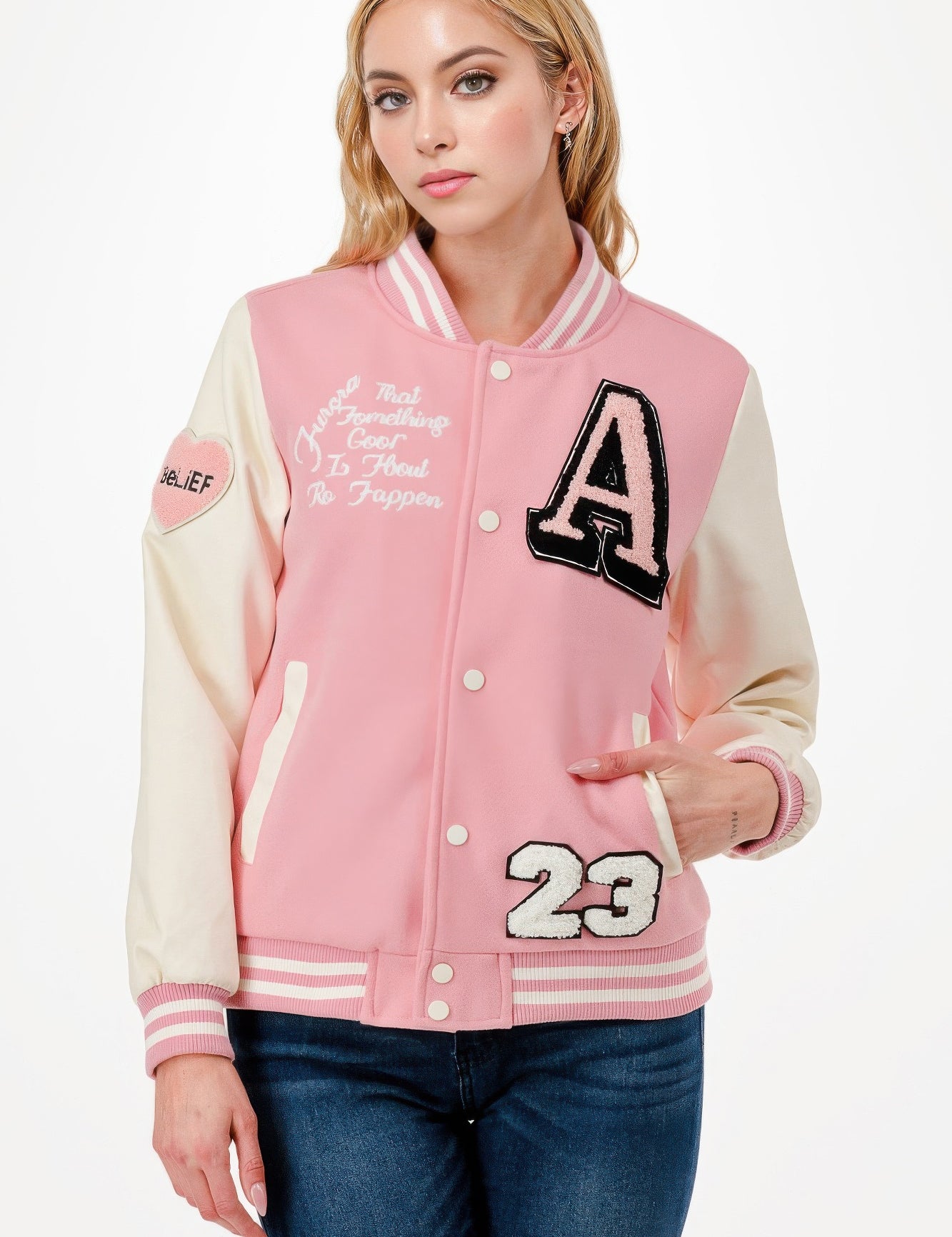 L Patch Varsity Bomber Jacket | Daverri Fashions