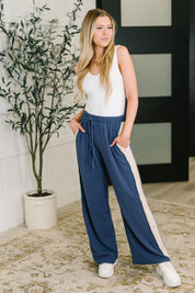 Heimish Contrast Stripe Straight Leg Bottoms Navy | Loungewear Bottoms Daverri Fashions