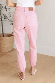 High Rise Pink Denim Joggers | Denim Joggers Daverri Fashions