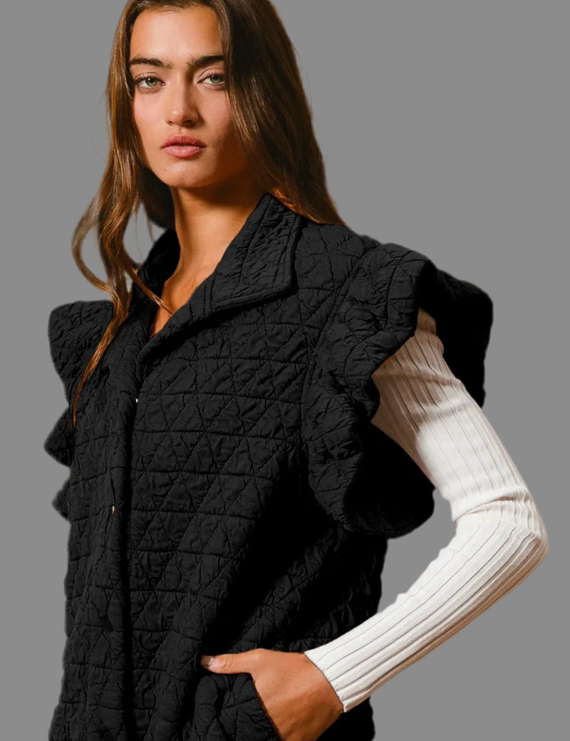 BiBi Quilting Knit Ruffle Sleeve Vest | Vests Daverri Fashions