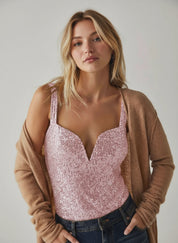 Sequin Wide Strap Bodysuit | Daverri Fashions